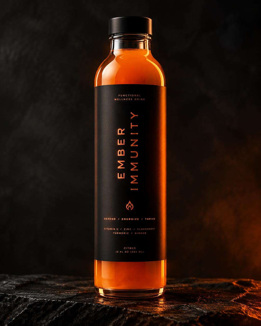 Ember Immunity matte-black packaging concept with its botanicals