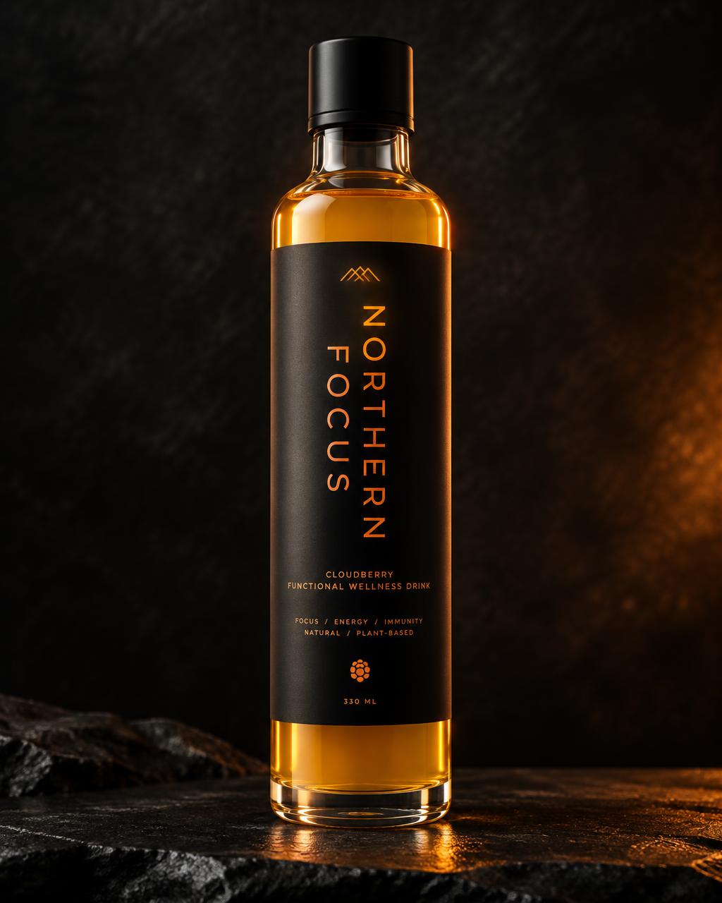 Northern Focus & Recovery matte-black packaging concept with its botanicals